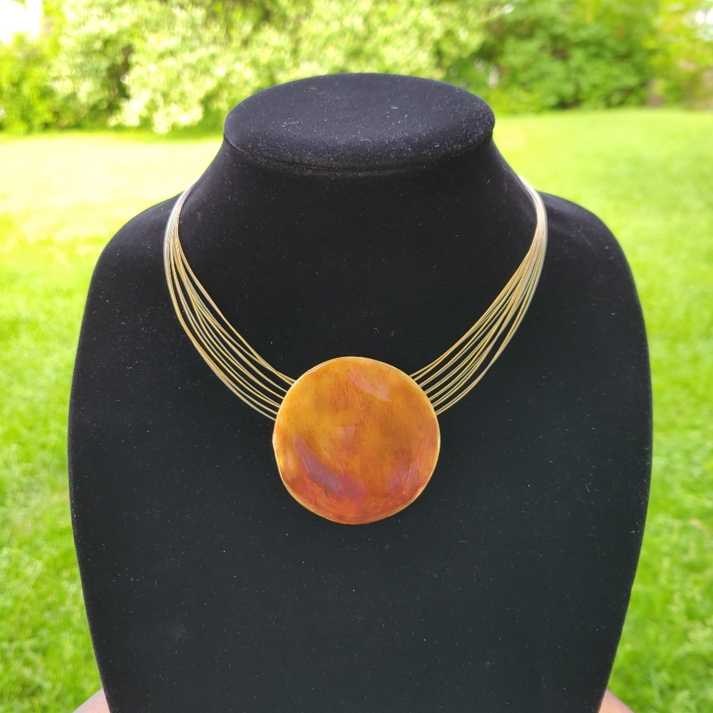 Vintage Mod Chico's Enameled Disk Boho Style Statement Necklace